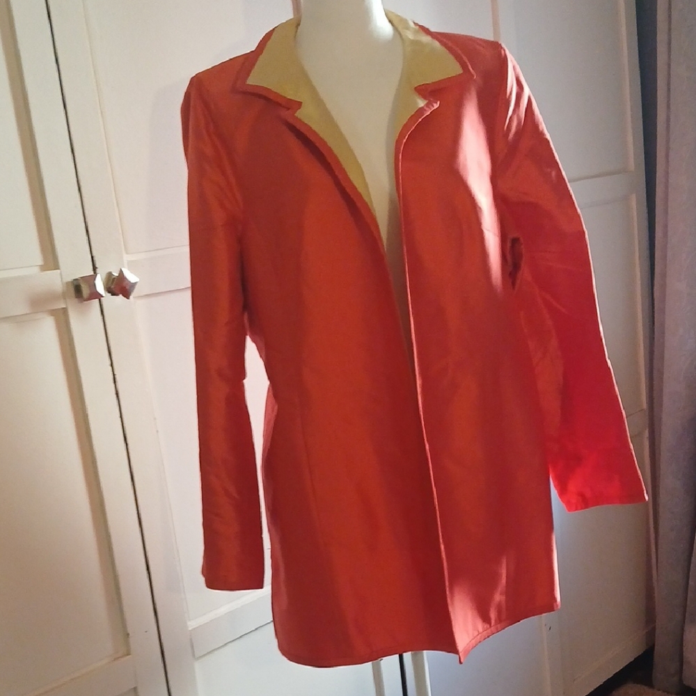 NWOT 100% Silk Women's Coral Jacket Long Blazer Size 16